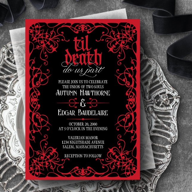 Gothic Til Death Red Black Wedding Invitation (Creator Uploaded)