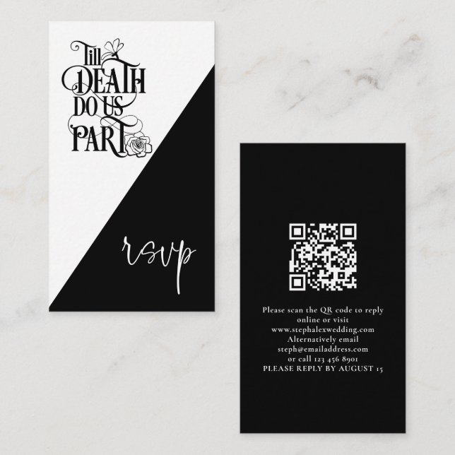 Gothic Til Death Us Do Part QR Black Wedding RSVP  Enclosure Card (Front/Back)