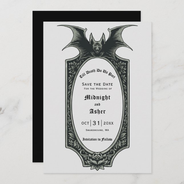 Gothic Till Death Do Us Part Bat Save The Date (Front/Back)