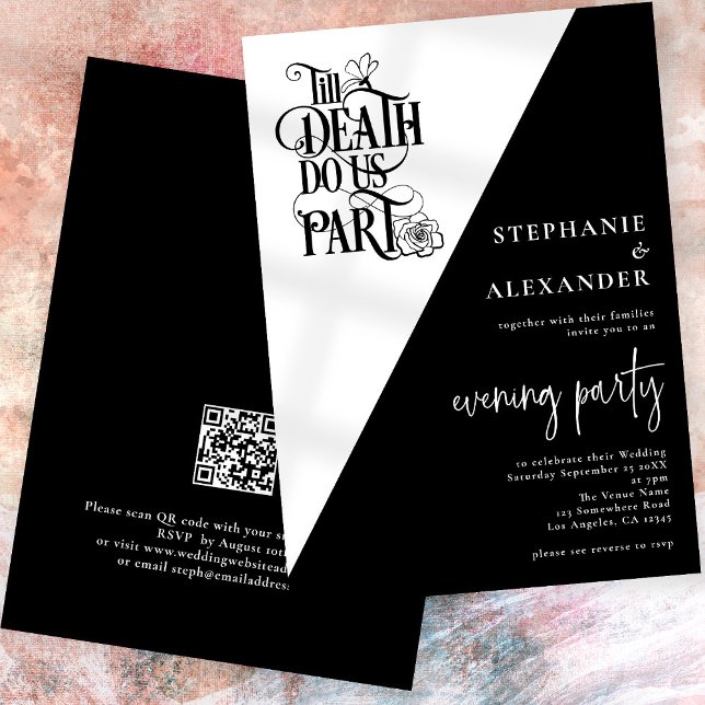 Gothic Till Death Do Us Part Evening Party Wedding Invitation (Front and back view)