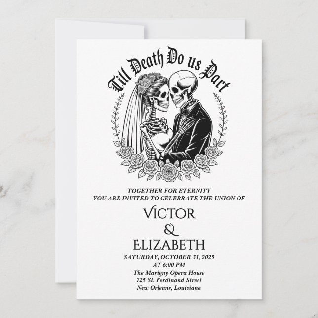 Gothic Till Death Do Us Part Skeleton Wedding Invitation (Front)
