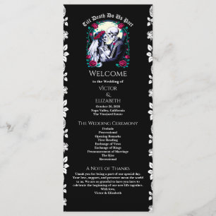 Gothic Till Death Roses Skeleton Black Wedding  Program