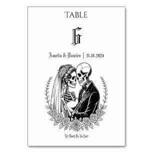 Gothic Till Death Skeleton Couple Floral Wedding Table Number