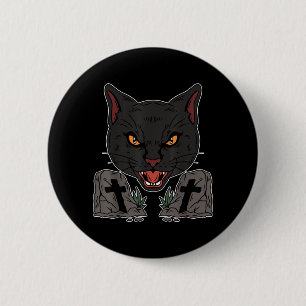 Gothic Tombstone Scary Black Cat Goth Halloween 6 Cm Round Badge