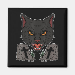 Gothic Tombstone Scary Black Cat Goth Halloween Magnet