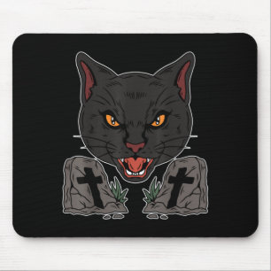 Gothic Tombstone Scary Black Cat Goth Halloween Mouse Pad