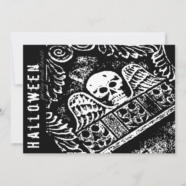 Gothic Tombstone Skull And Wings Halloween Party Invitation (Front)