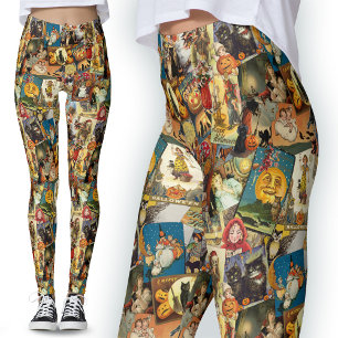Gothic Traditional Vintage Halloween Greetings Leggings