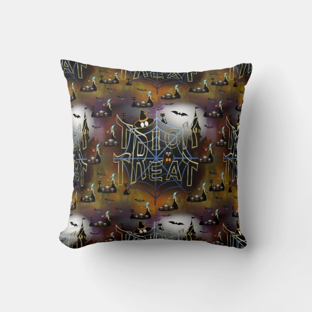 Gothic trick-or-treat spiderweb repeat cushion (Front)