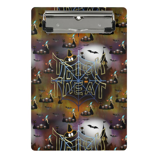 Gothic trick-or-treat spiderweb repeat mini clipboard (Front)