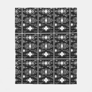 Gothic trim antique ornate header trim black white fleece blanket