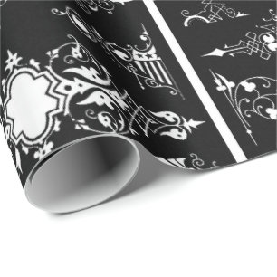 Gothic trim antique ornate header trim black white wrapping paper