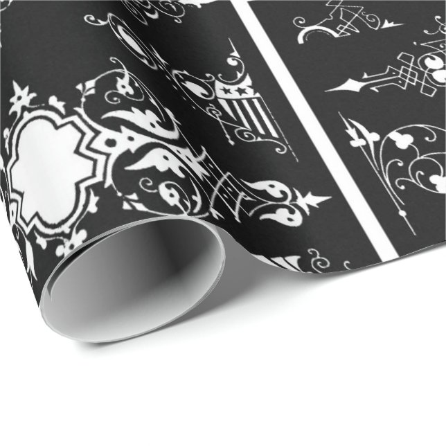 Gothic trim antique ornate header trim black white wrapping paper (Roll Corner)