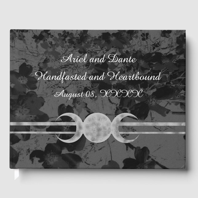 Gothic Triple Moon Floral Wedding Handfasting Ste Guest Book (Front)
