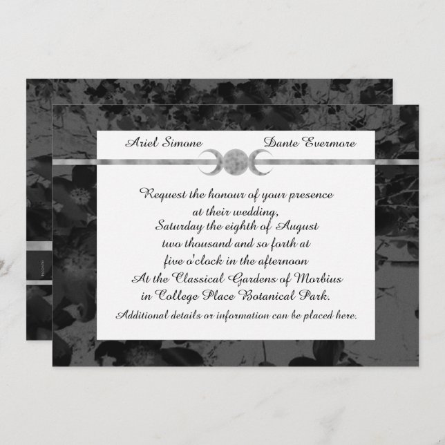 Gothic Triple Moon Floral Wedding Handfasting Ste Invitation (Front/Back)