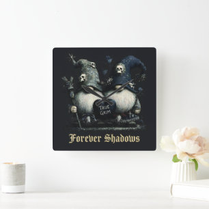 Gothic "True Grim" Gnomes with "Forever Shadows" Square Wall Clock