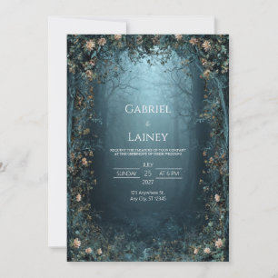 Gothic Twilight Forest Archway Peach Floral Misty Invitation