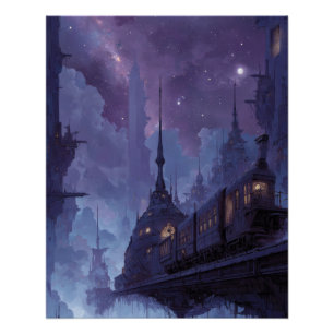 Gothic Twilight Spires In Misty Night Poster
