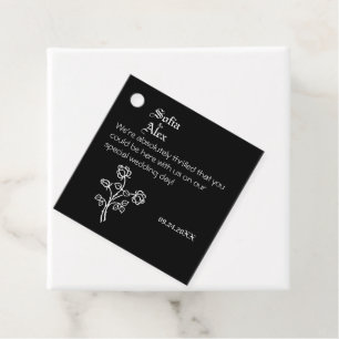 Gothic typography black roses wedding favour tags