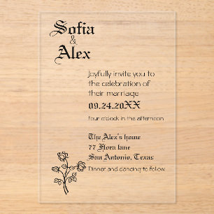 Gothic typography black wedding acrylic invitations