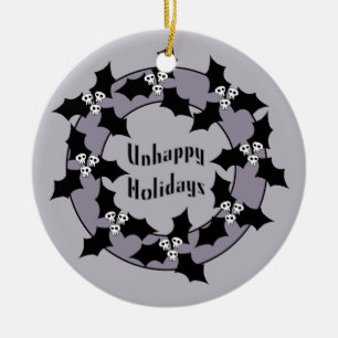 Gothic Unhappy Holidays Wreath Ceramic Ornament
