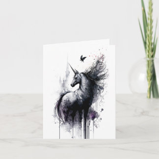 Gothic Unicorn Messy Ink and Wash Card