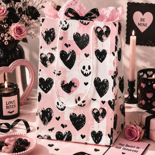 Gothic Valentine Black and Pink Hearts Medium Gift Bag