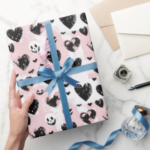 Gothic Valentine Black and Pink Hearts  Wrapping Paper