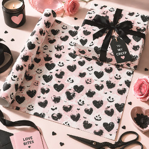 Gothic Valentine Black & Pink Hearts Wrapping Paper