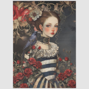 Gothic Valentine Girl & Raven w/ Red Roses Tissue Paper