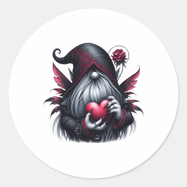 Gothic Valentine Gnome  Classic Round Sticker (Front)