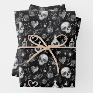 Gothic Valentine Love Potion Skull  Wrapping Paper Sheet
