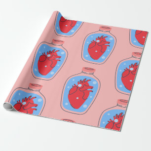gothic valentine macabre pink human hearts wrapping paper