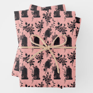 Gothic Valentine Pink Cemetery roses  Wrapping Paper Sheet