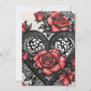 Gothic Valentine Red & Black Hearts & Roses Holiday Card