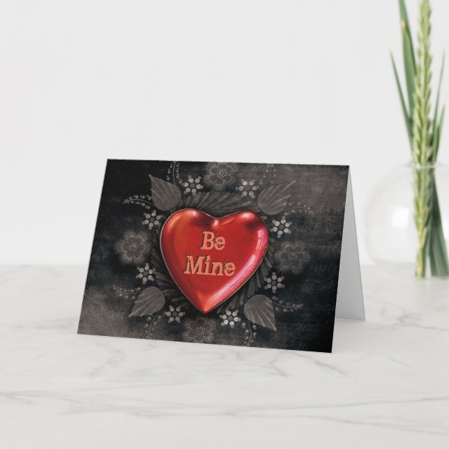 Gothic Valentine Red Heart in Chalk Holiday Card (Front)