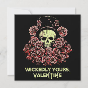 Gothic Valentine Skull with Roses Card