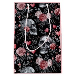 Gothic Valentine Skulls with Hearts  Medium Gift Bag