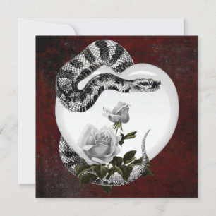 Gothic Valentine Snake Heart & White Roses Holiday Card