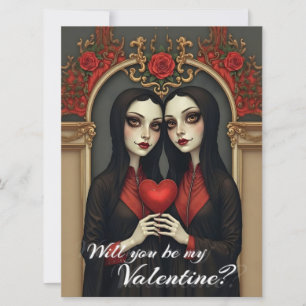 Gothic Valentine Twins with Red Heart