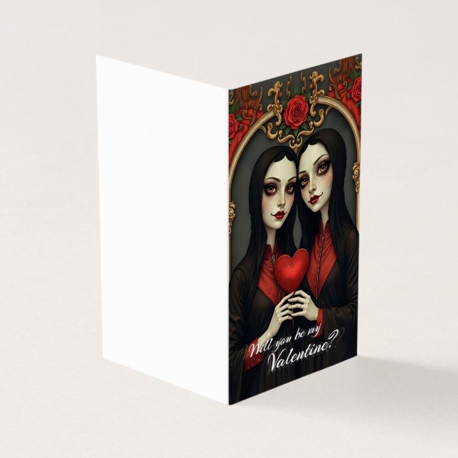 Gothic Valentine Twins with Red Heart (Outside)