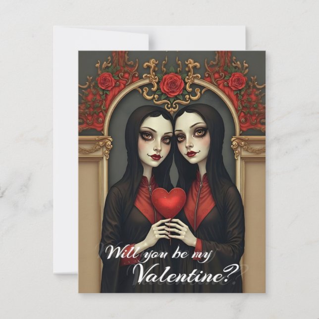 Gothic Valentine Twins with Red Heart (Front)