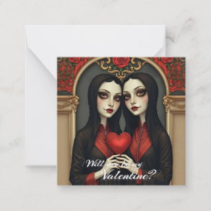 Gothic Valentine Twins with Red Heart Card