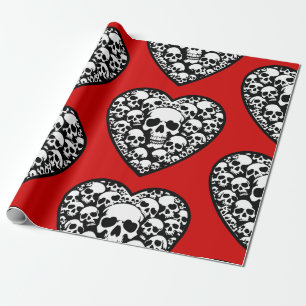 gothic valentines black heart skull  wrapping paper