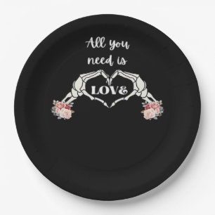 Gothic Valentines Classic - Skeleton Hands Heart Paper Plate
