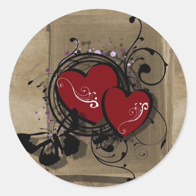 gothic valentine's day retro tattoo heart classic round sticker (Front)