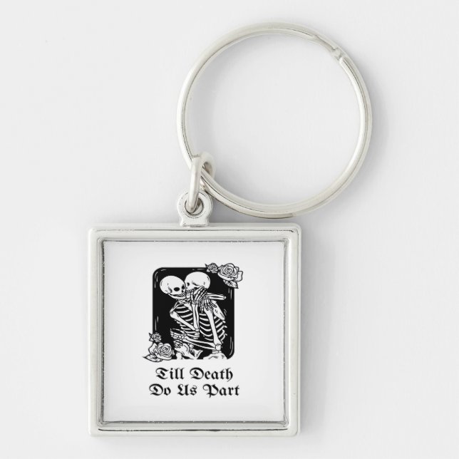 Gothic Valentines Day Till Death Do Us Part Skelet Key Ring (Front)