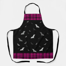 Gothic Vampire Bats Plaid Black & Pink Apron