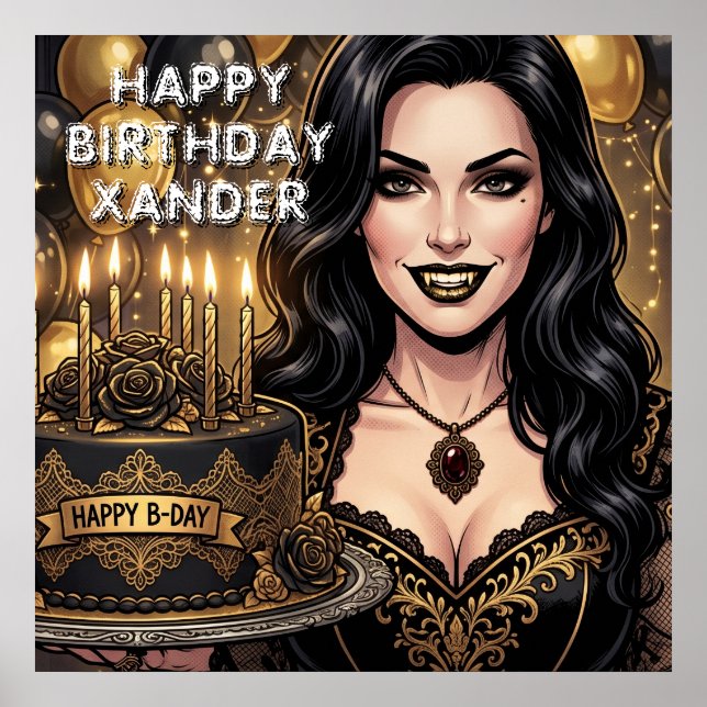 Gothic Vampire Birthday Dark Fantasy Personalised Poster (Front)