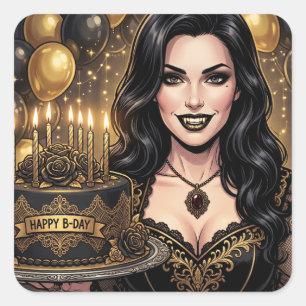 Gothic Vampire Birthday Elegant Dark Fantasy Square Sticker